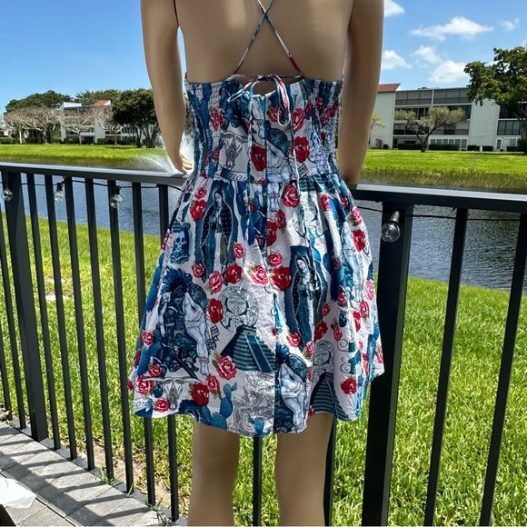 Hell Bunny Amor Eterno (Eternal Love) white,blue,red spaghetti strap dress Sz S - Picture 5 of 16